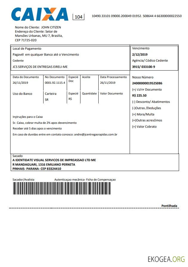 Relevé bancaire Brésil Caixo